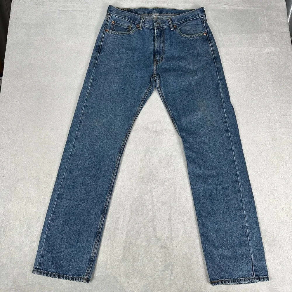 Levis 505 Jeans Mens 33x34 Blue Regular Straight Mid Rise Medium Wash
